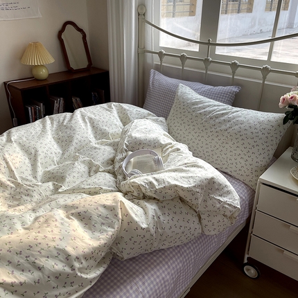 桃喜 2024新款ins全棉小碎花系列四件套 紫樱桃