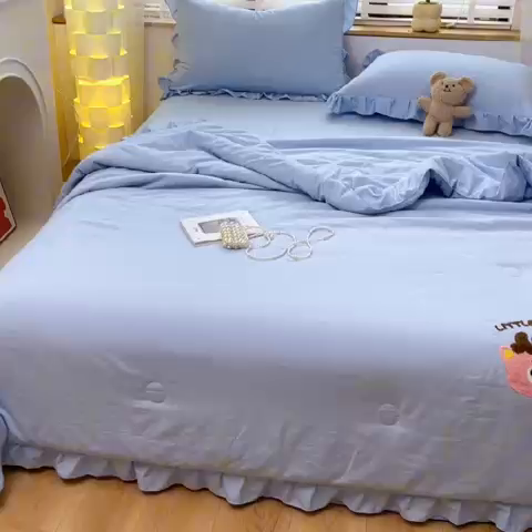 91家纺网 家纺一手货源 找家纺 （总）宜家坊2024新款韩系花边ins风水洗棉夏被四件套