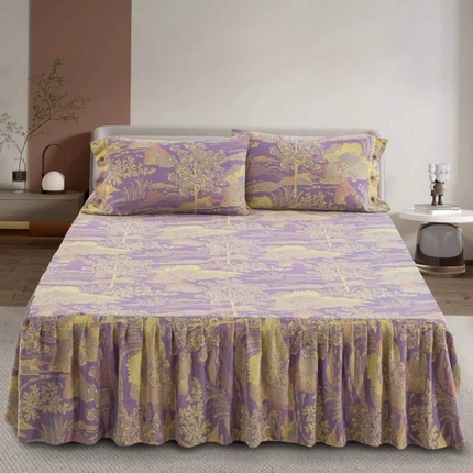 91家纺网 家纺一手货源 找家纺 双层纱家居  2024新款床笠三件套 林江仙