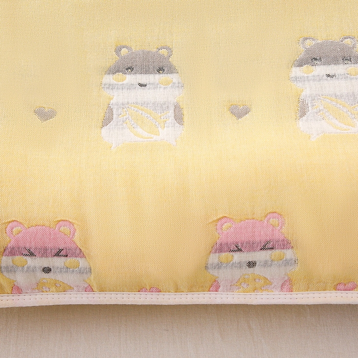 91家纺网 家纺一手货源 找家纺 朴尔家纺-毛巾被 2024新款全棉卡通六层纱布儿童枕套 土拨鼠黄