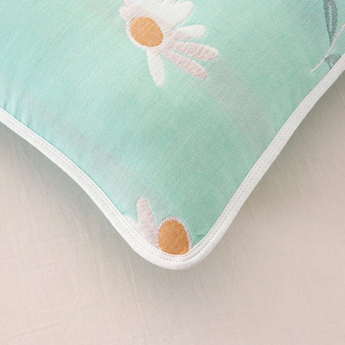 91家纺网 家纺一手货源 找家纺 朴尔家纺-毛巾被 2024新款全棉卡通六层纱布儿童枕套 一米阳光绿