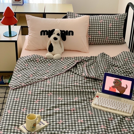 91家纺网 家纺一手货源 找家纺 （总）柠馨 2024新款蝴蝶结嵌绳款全棉水洗棉大豆纤维夏被