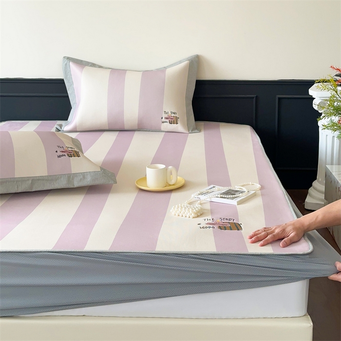 91家纺网 家纺一手货源 找家纺 甜梦 2024新款母婴级7A抗菌养生冰藤席影棚1—床笠款 紫色小河马（床笠款）