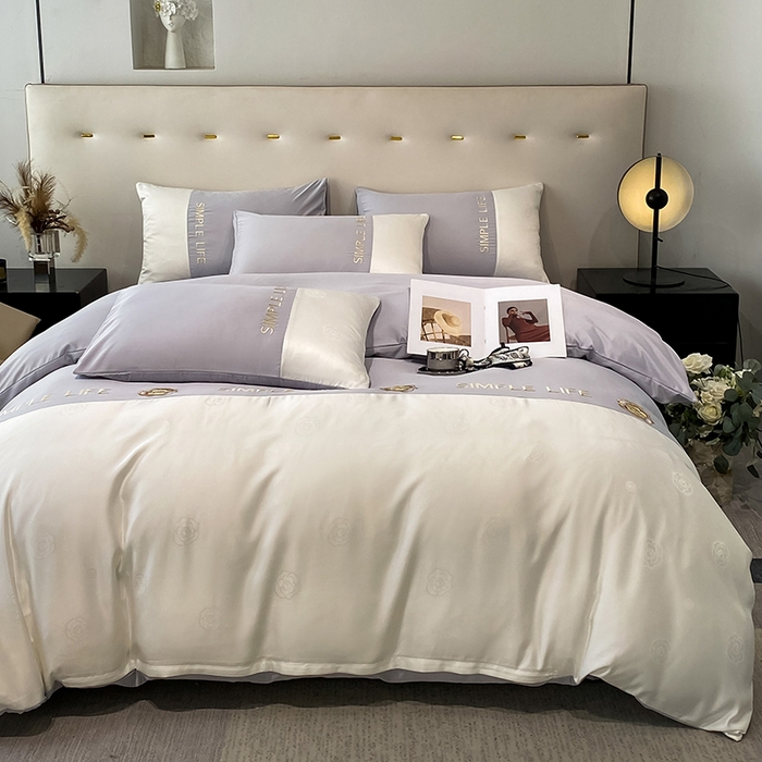 91家纺网 家纺一手货源 找家纺 澳梵 新款水洗真丝刺绣四件套【卢浮之夜】 卢浮之夜-紫白