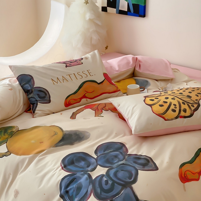 91家纺网 家纺一手货源 找家纺 艾沁家纺 2024新款a版40贡缎数码印花b版40水洗棉四件套-沉睡的马蒂斯场景二