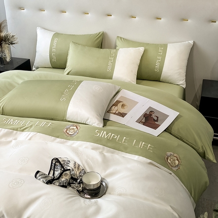 澳梵 新款水洗真丝刺绣四件套【卢浮之夜】 卢浮之夜-白绿