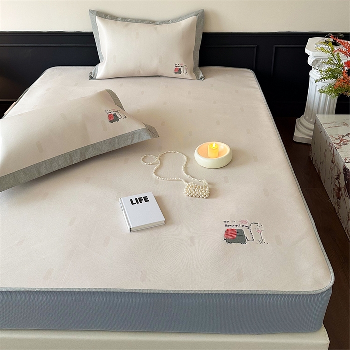 91家纺网 家纺一手货源 找家纺 甜梦 2024新款母婴级7A抗菌养生冰藤席影棚1—床笠款 波点小象（床笠款）