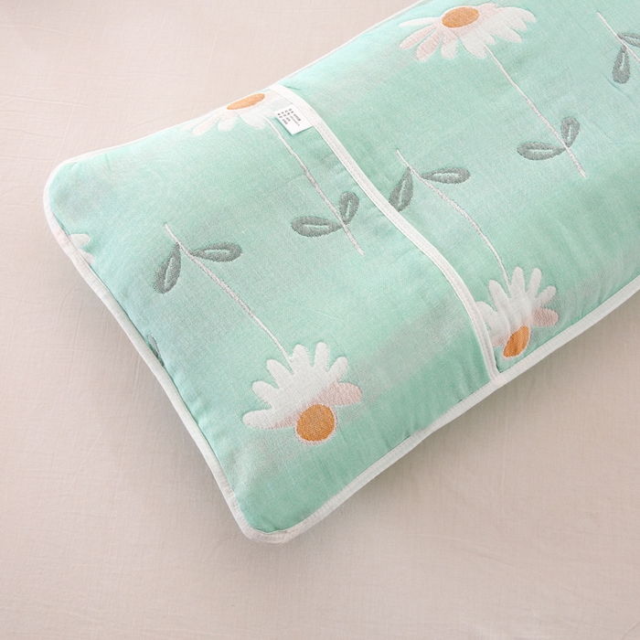 91家纺网 家纺一手货源 找家纺 朴尔家纺-毛巾被 2024新款全棉卡通六层纱布儿童枕套 一米阳光绿