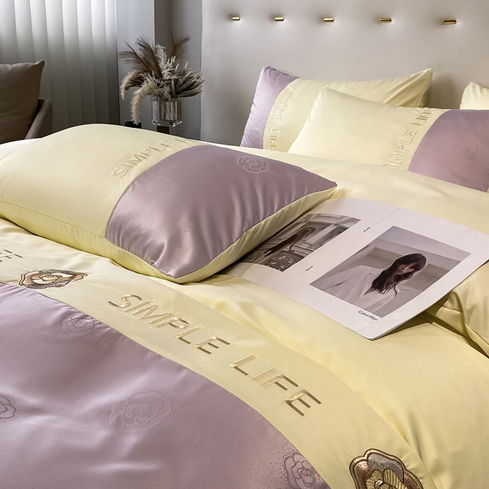 91家纺网 家纺一手货源 找家纺 澳梵 新款水洗真丝刺绣四件套【卢浮之夜】 卢浮之夜-紫黄