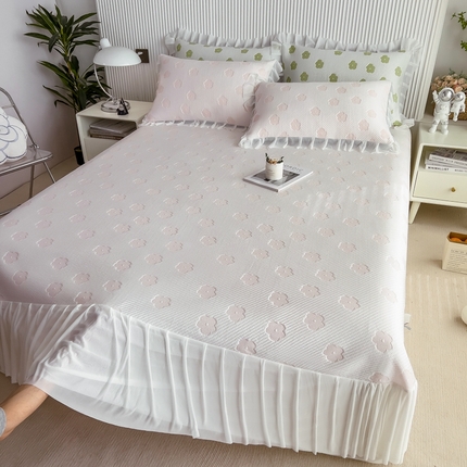 91家纺网 家纺一手货源 找家纺 全季家居 花边凉豆豆床裙款凉席 瑕花-粉