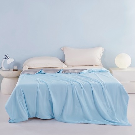 91家纺网 家纺一手货源 找家纺 美宜家 2025新款A类氨纶凉感丝冰激凌夏被被子被芯 蓝灰