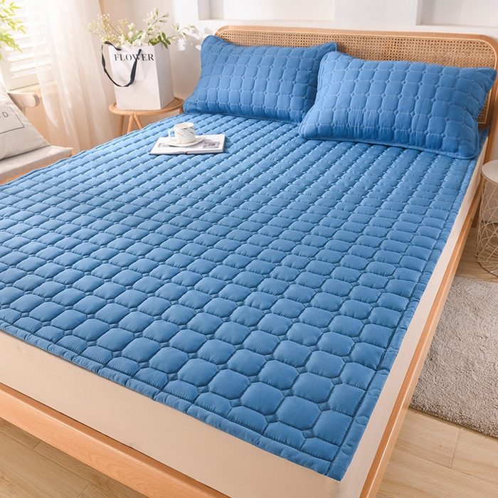 91家纺网 家纺一手货源 找家纺 恋绒家纺 2025升级款水洗棉床褥隔尿防水床垫隔尿垫护理垫床护罩垫子 防水款-远山蓝