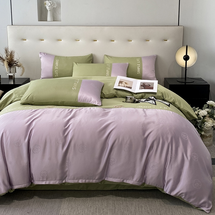 91家纺网 家纺一手货源 找家纺 澳梵 新款水洗真丝刺绣四件套【卢浮之夜】 卢浮之夜-紫绿