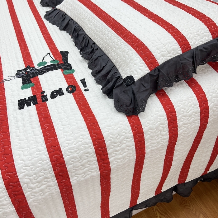 91家纺网 家纺一手货源 找家纺 暖居 2024新款支持定制纯棉榻榻米三件套单件被套农村大炕盖 条纹猫