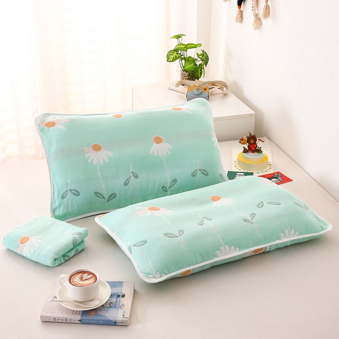 91家纺网 家纺一手货源 找家纺 朴尔家纺-毛巾被 2024新款全棉卡通六层纱布儿童枕套 一米阳光绿