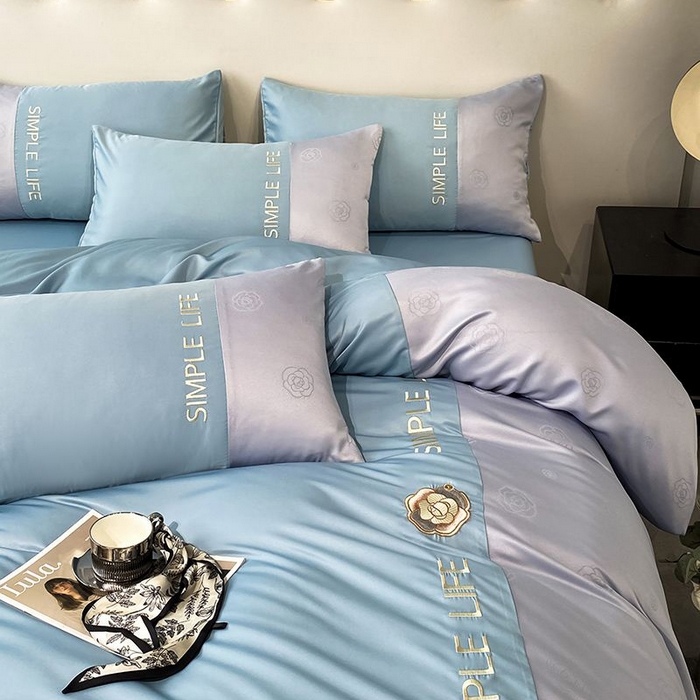 91家纺网 家纺一手货源 找家纺 澳梵 新款水洗真丝刺绣四件套【卢浮之夜】 卢浮之夜-蓝灰