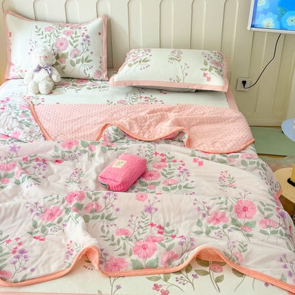 安哆啦 2024新款A类凉感丝冰豆豆夏被冰丝席冰藤席四件套 夏被-夏日初恋