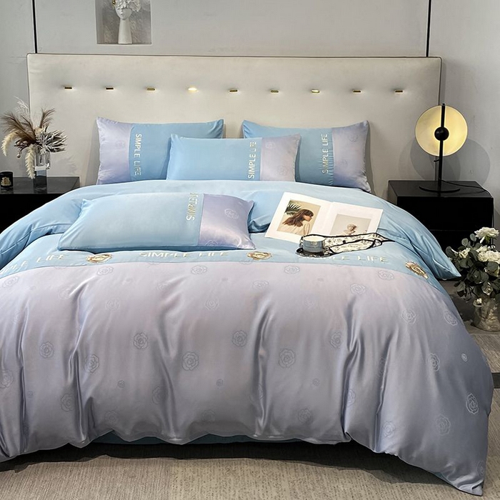 91家纺网 家纺一手货源 找家纺 澳梵 新款水洗真丝刺绣四件套【卢浮之夜】 卢浮之夜-蓝灰