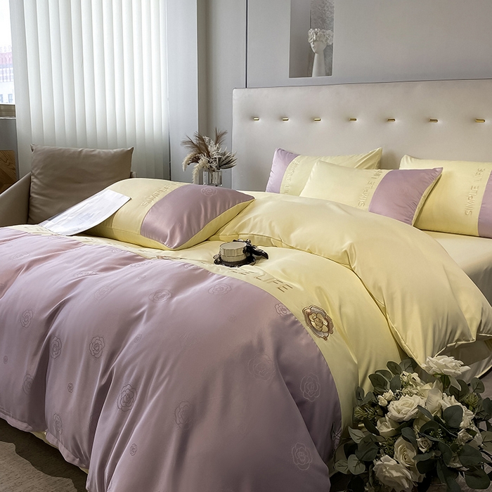 91家纺网 家纺一手货源 找家纺 澳梵 新款水洗真丝刺绣四件套【卢浮之夜】 卢浮之夜-紫黄