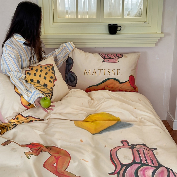 91家纺网 家纺一手货源 找家纺 艾沁家纺 2024新款a版40贡缎数码印花b版40水洗棉四件套-沉睡的马蒂斯场景一