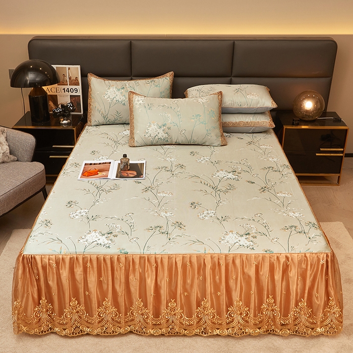 91家纺网 家纺一手货源 找家纺 罗艺轩 2024新款欧式色织大提花床裙凉席 婉沁