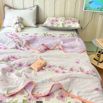 安哆啦 2024新款A类凉感丝冰豆豆夏被冰丝席冰藤席四件套 夏被-浪漫花语
