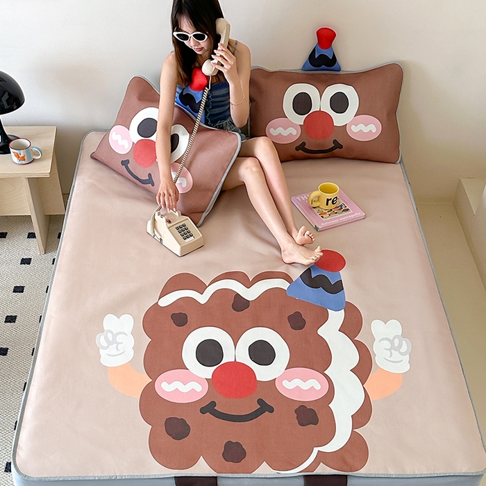 91家纺网 家纺一手货源 找家纺 昔可家纺 2024新款异形床笠款冰丝凉席 开心饼干