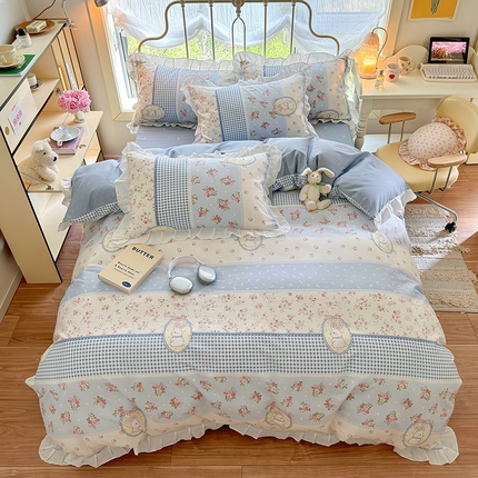 91家纺网 家纺一手货源 找家纺 （总）瑞莱 2024新款13372全棉印花韩版花边四件套