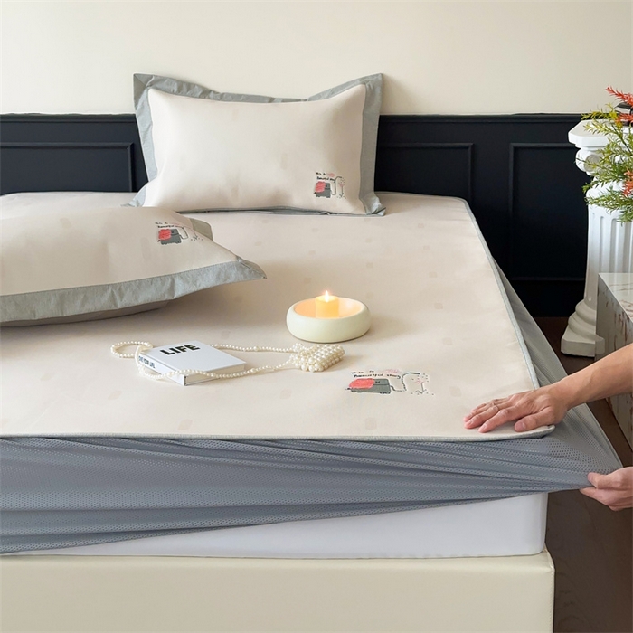 91家纺网 家纺一手货源 找家纺 甜梦 2024新款母婴级7A抗菌养生冰藤席影棚1—床笠款 波点小象（床笠款）