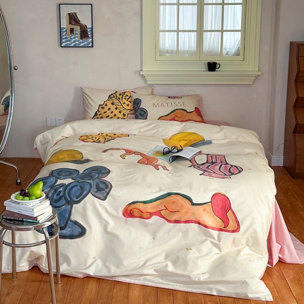 91家纺网 家纺一手货源 找家纺 （总）艾沁家纺 2024新款a版40贡缎数码印花b版40水洗棉四件套汇总-沉睡的马蒂斯