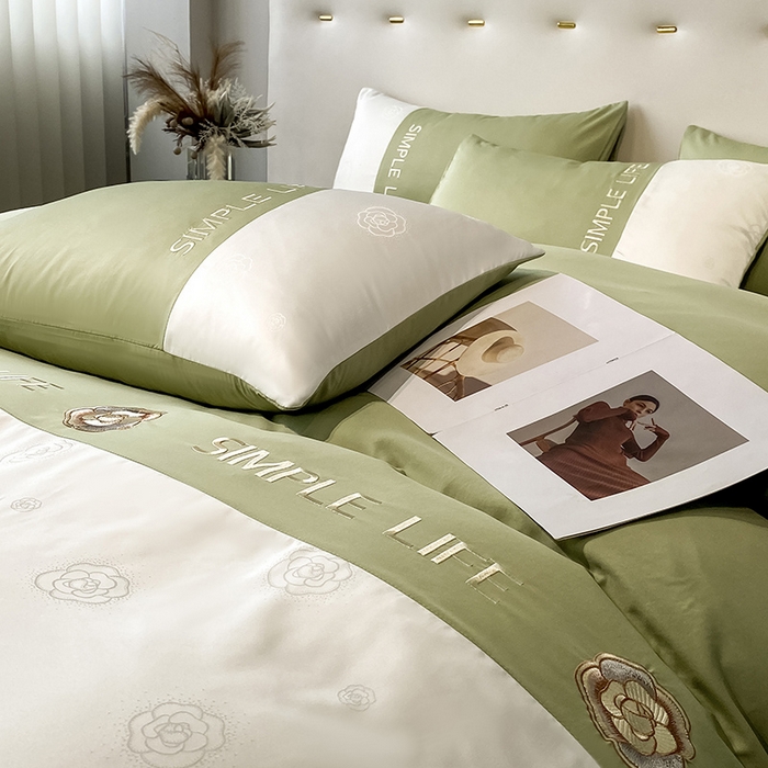 91家纺网 家纺一手货源 找家纺 澳梵 新款水洗真丝刺绣四件套【卢浮之夜】 卢浮之夜-白绿