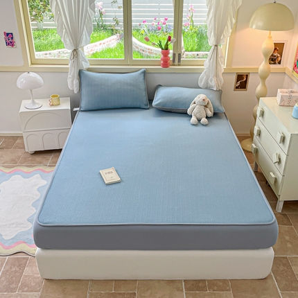 91家纺网 家纺一手货源 找家纺 柒月家居 2024新款PE豆豆床笠款 床笠-华夫格-蓝