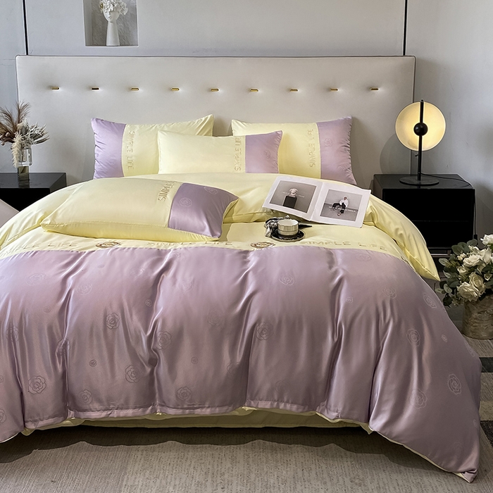 91家纺网 家纺一手货源 找家纺 澳梵 新款水洗真丝刺绣四件套【卢浮之夜】 卢浮之夜-紫黄