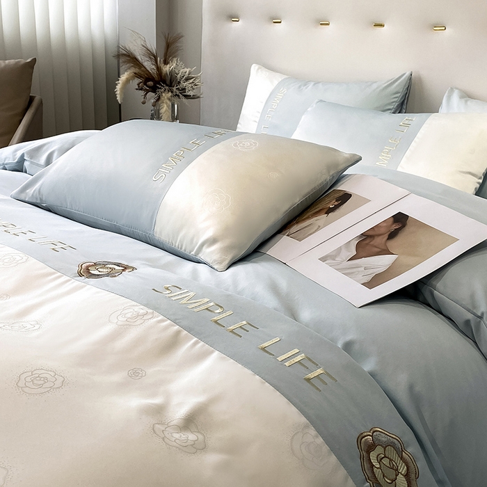 91家纺网 家纺一手货源 找家纺 澳梵 新款水洗真丝刺绣四件套【卢浮之夜】 卢浮之夜-蓝白