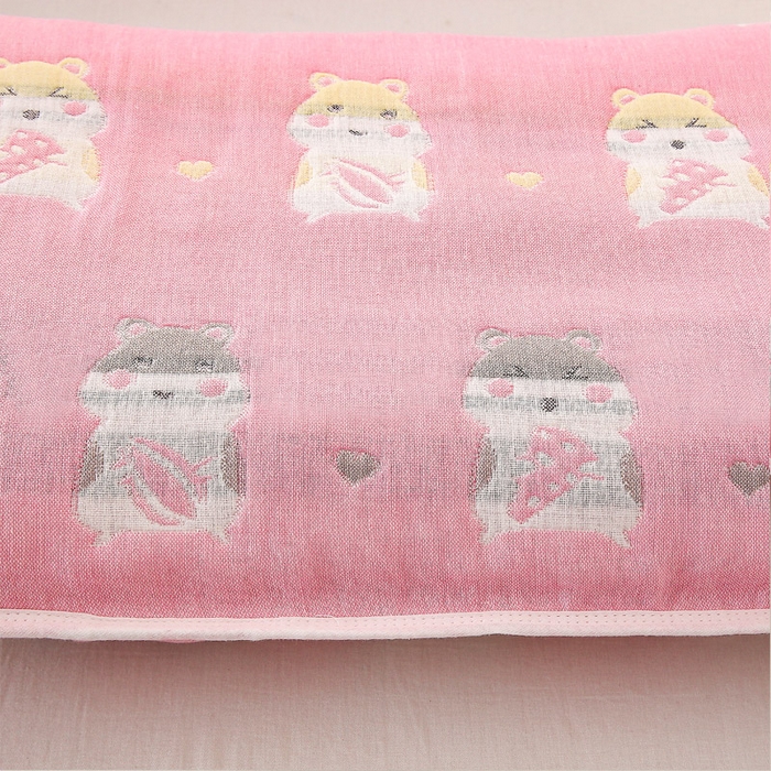 91家纺网 家纺一手货源 找家纺 朴尔家纺-毛巾被 2024新款全棉卡通六层纱布儿童枕套 土拨鼠粉