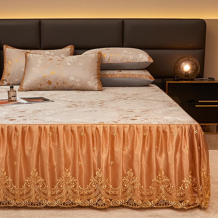 91家纺网 家纺一手货源 找家纺 罗艺轩 2024新款欧式色织大提花床裙凉席 银杏