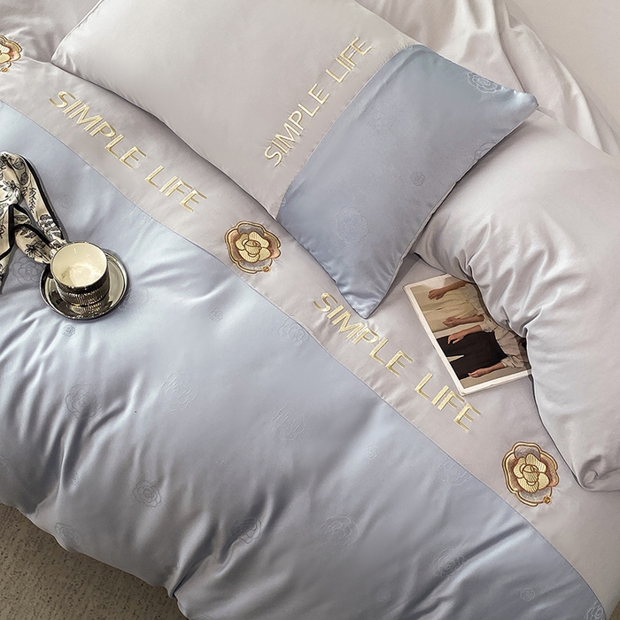 91家纺网 家纺一手货源 找家纺 澳梵 新款水洗真丝刺绣四件套【卢浮之夜】 卢浮之夜-浅灰蓝