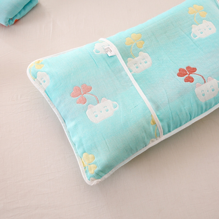 91家纺网 家纺一手货源 找家纺 朴尔家纺-毛巾被 2024新款全棉卡通六层纱布儿童枕套 杯中叶语兰