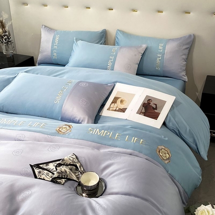 91家纺网 家纺一手货源 找家纺 澳梵 新款水洗真丝刺绣四件套【卢浮之夜】 卢浮之夜-蓝灰