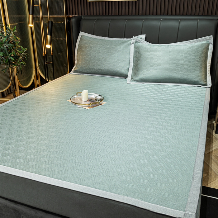 91家纺网 家纺一手货源 找家纺 共鸣沙发垫 新款简约冰丝凉感凉席 冰丝绿