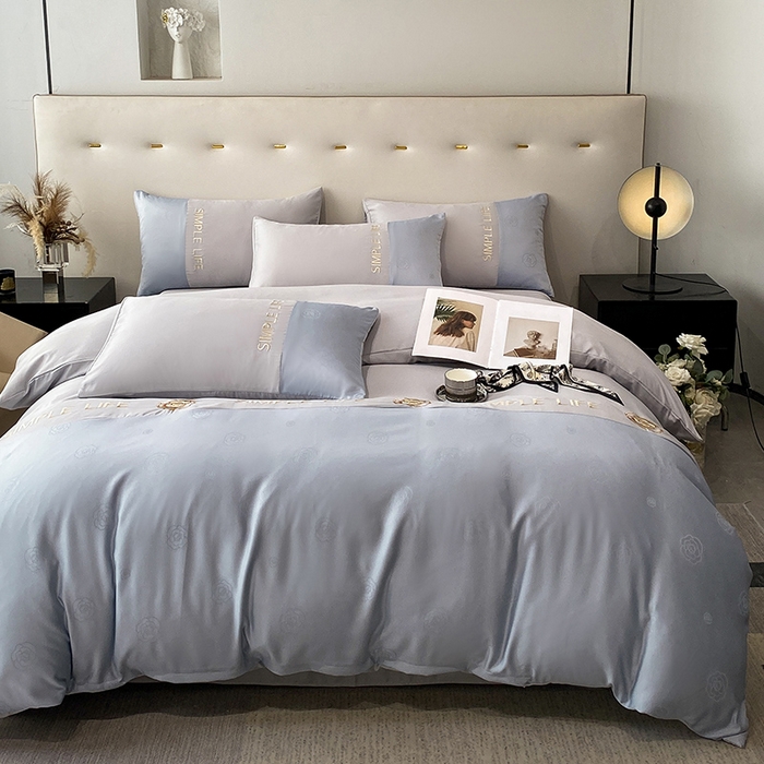 91家纺网 家纺一手货源 找家纺 澳梵 新款水洗真丝刺绣四件套【卢浮之夜】 卢浮之夜-浅灰蓝