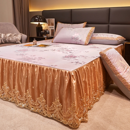 91家纺网 家纺一手货源 找家纺 （总）罗艺轩 2024新款欧式色织大提花床裙凉席