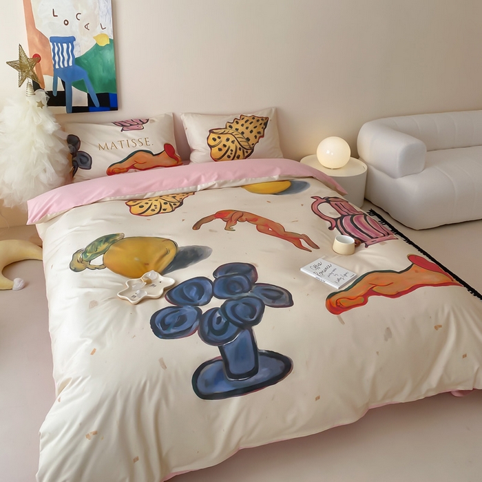 91家纺网 家纺一手货源 找家纺 （总）艾沁家纺 2024新款a版40贡缎数码印花b版40水洗棉四件套汇总-沉睡的马蒂斯