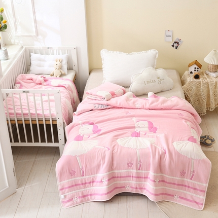 朴尔家纺-毛巾被 2024年全棉十层纱布加厚儿童盖被毛巾被 爱跳舞的姑娘粉