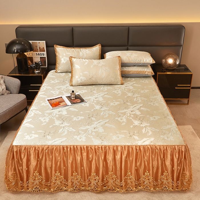 91家纺网 家纺一手货源 找家纺 罗艺轩 2024新款欧式色织大提花床裙凉席 妍艺