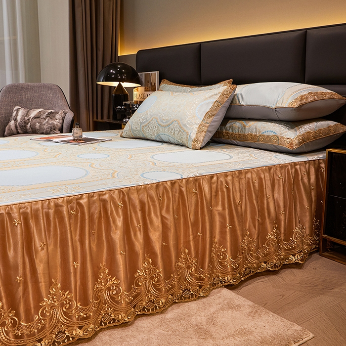 91家纺网 家纺一手货源 找家纺 罗艺轩 2024新款欧式色织大提花床裙凉席 绘梦