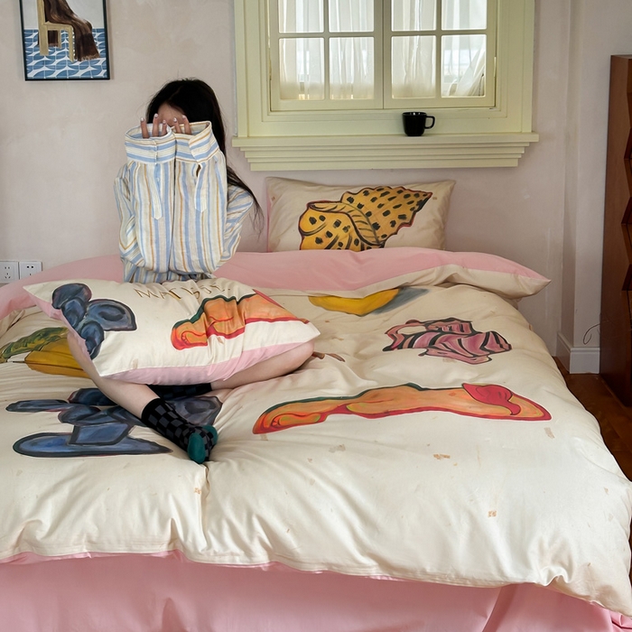 91家纺网 家纺一手货源 找家纺 艾沁家纺 2024新款a版40贡缎数码印花b版40水洗棉四件套-沉睡的马蒂斯场景一
