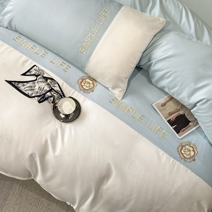 91家纺网 家纺一手货源 找家纺 澳梵 新款水洗真丝刺绣四件套【卢浮之夜】 卢浮之夜-蓝白