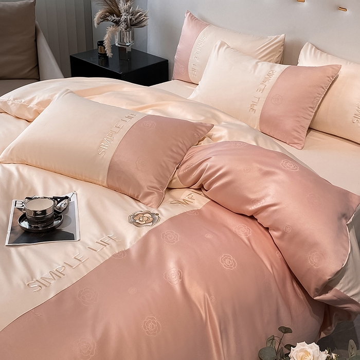 91家纺网 家纺一手货源 找家纺 澳梵 新款水洗真丝刺绣四件套【卢浮之夜】 卢浮之夜-粉玉