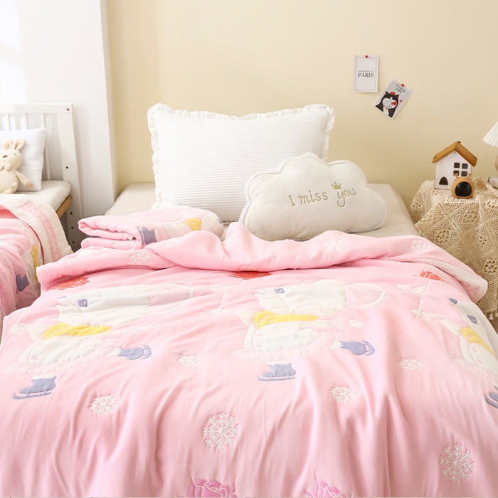 91家纺网 家纺一手货源 找家纺 朴尔家纺-毛巾被 2024年全棉十层纱布加厚儿童盖被毛巾被 溜冰鼠粉